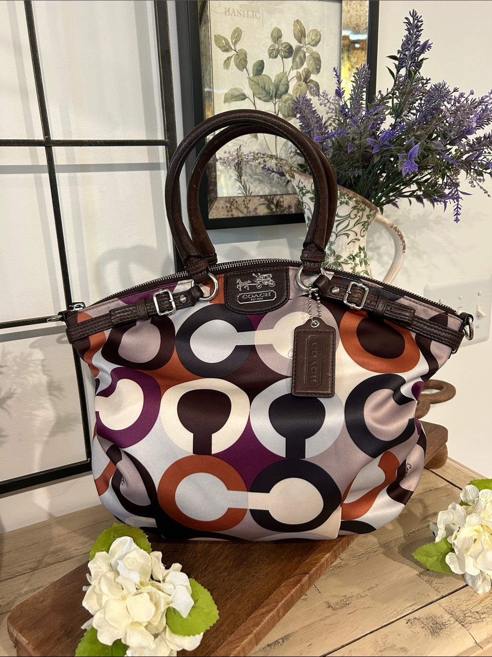 Coach Multicolor Circle-Print Shoulder Tote - Purple, Orange, Black & Cream